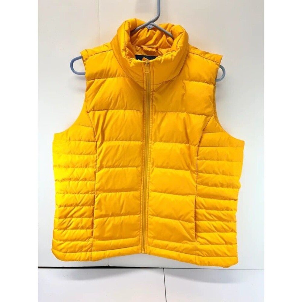 Lands' End Women's Size Large (14-16) Yellow Puffer Vest Zip Front Mock Neck